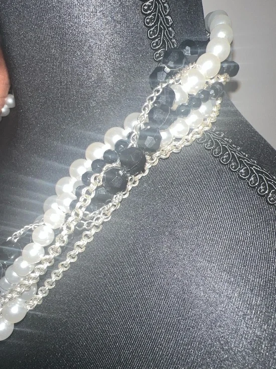 White House Black Market Black & White Multi-Strand Pearl and Bead Necklace - Picture 5 of 7